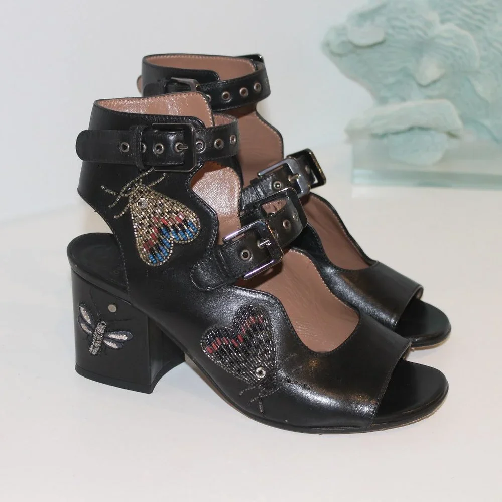 LAURENCE DACADE ELLEN NEDEN BEADED BLACK SANDALS - Picture 3 of 16